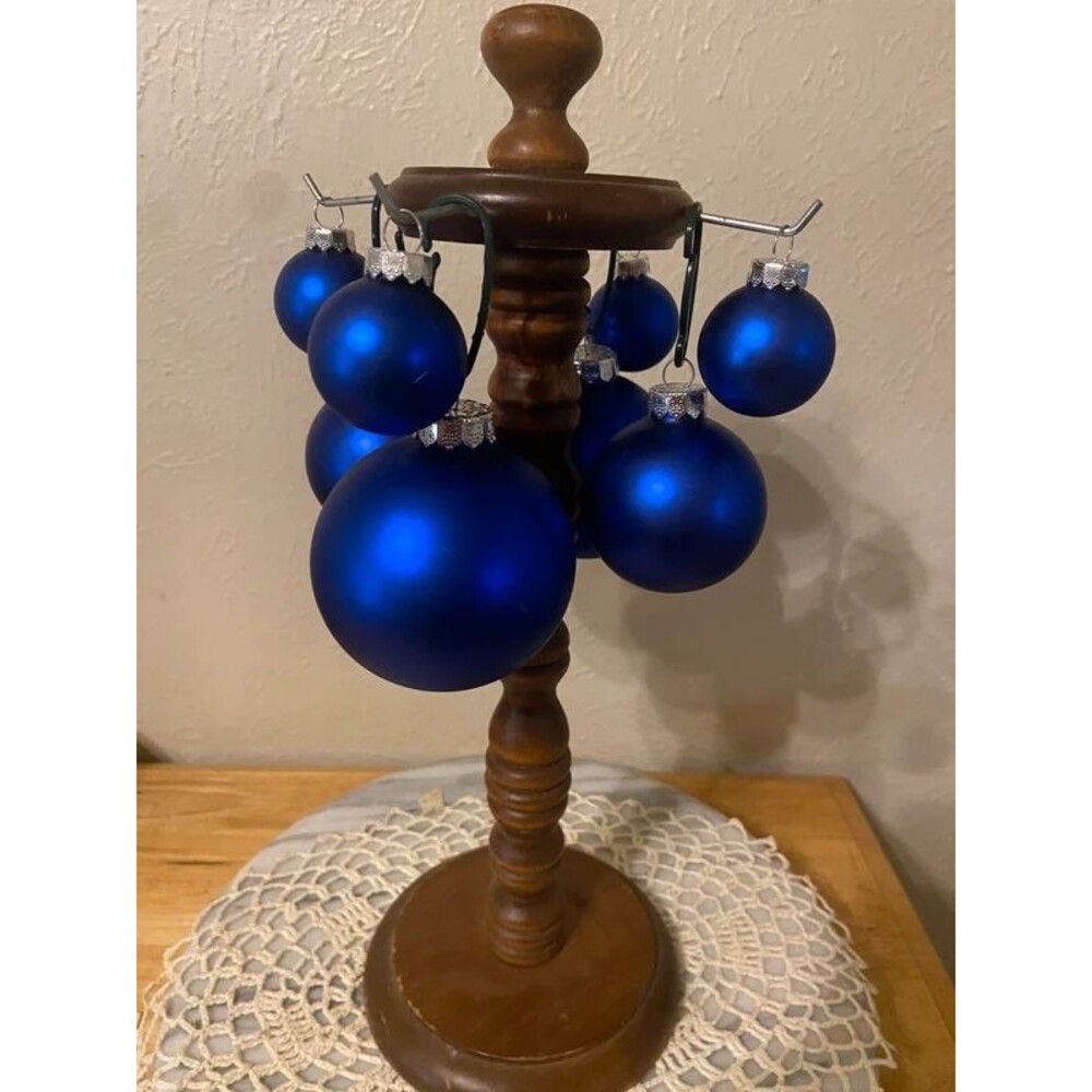 Vintage Rauch Royal Blue Satin Glass Christmas Ornaments - Lot of 8